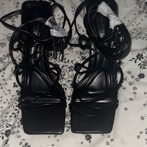 Vera Wang Black Strappy Heels